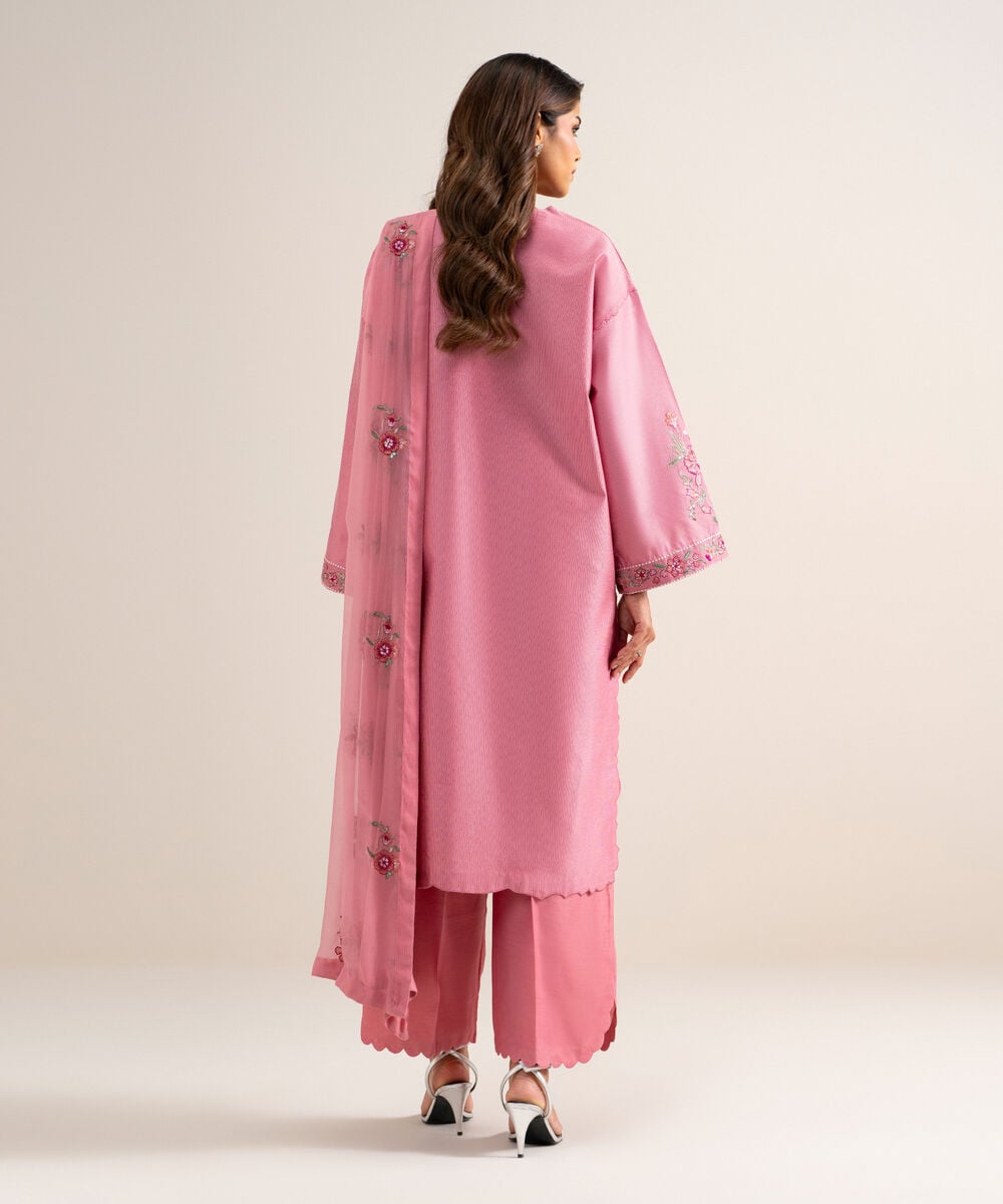 3 Piece - Embroidered Cotton Net Suit