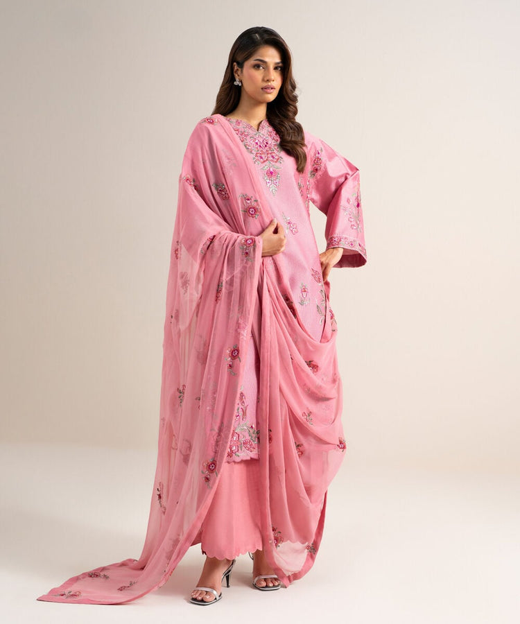 3 Piece - Embroidered Cotton Net Suit