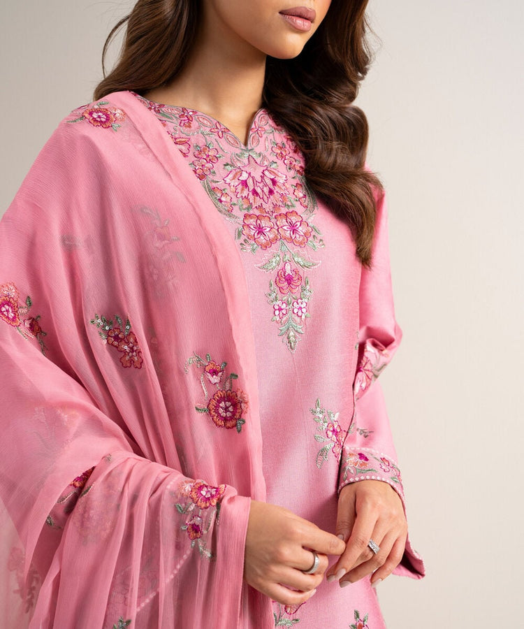 3 Piece - Embroidered Cotton Net Suit