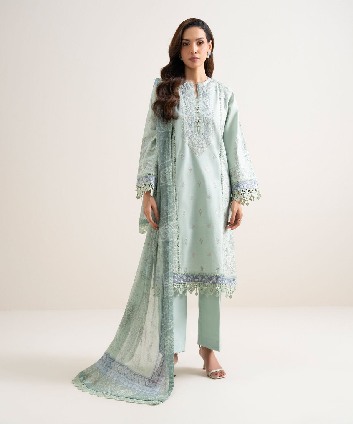 Ice Blue Embroidered Lawn Unstitched 3-Piece Suit