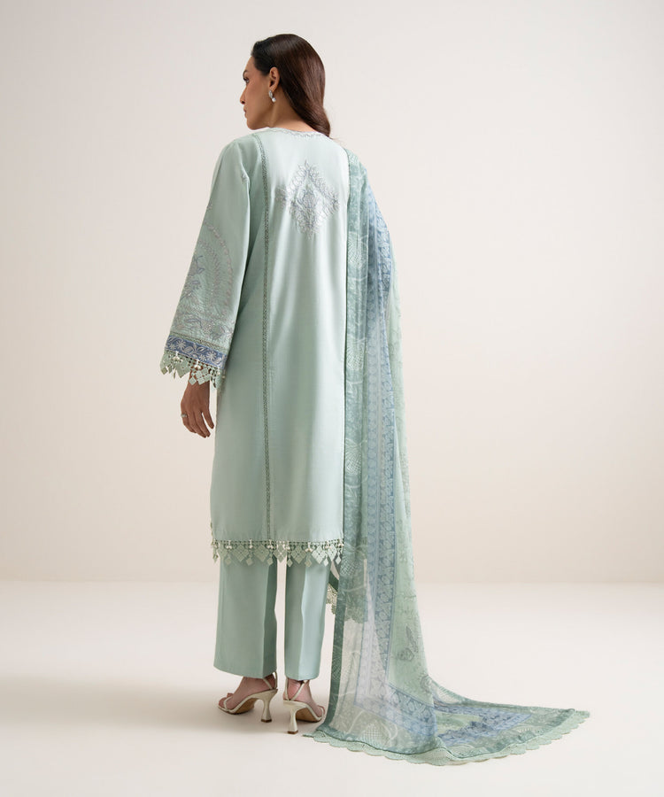 Ice Blue Embroidered Lawn Unstitched 3-Piece Suit
