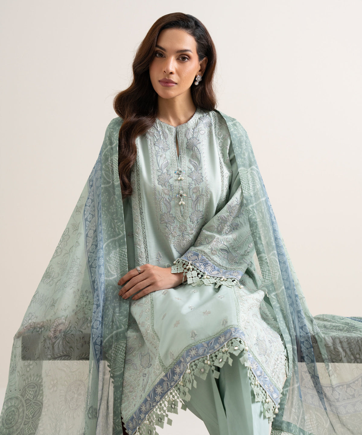 Ice Blue Embroidered Lawn Unstitched 3-Piece Suit