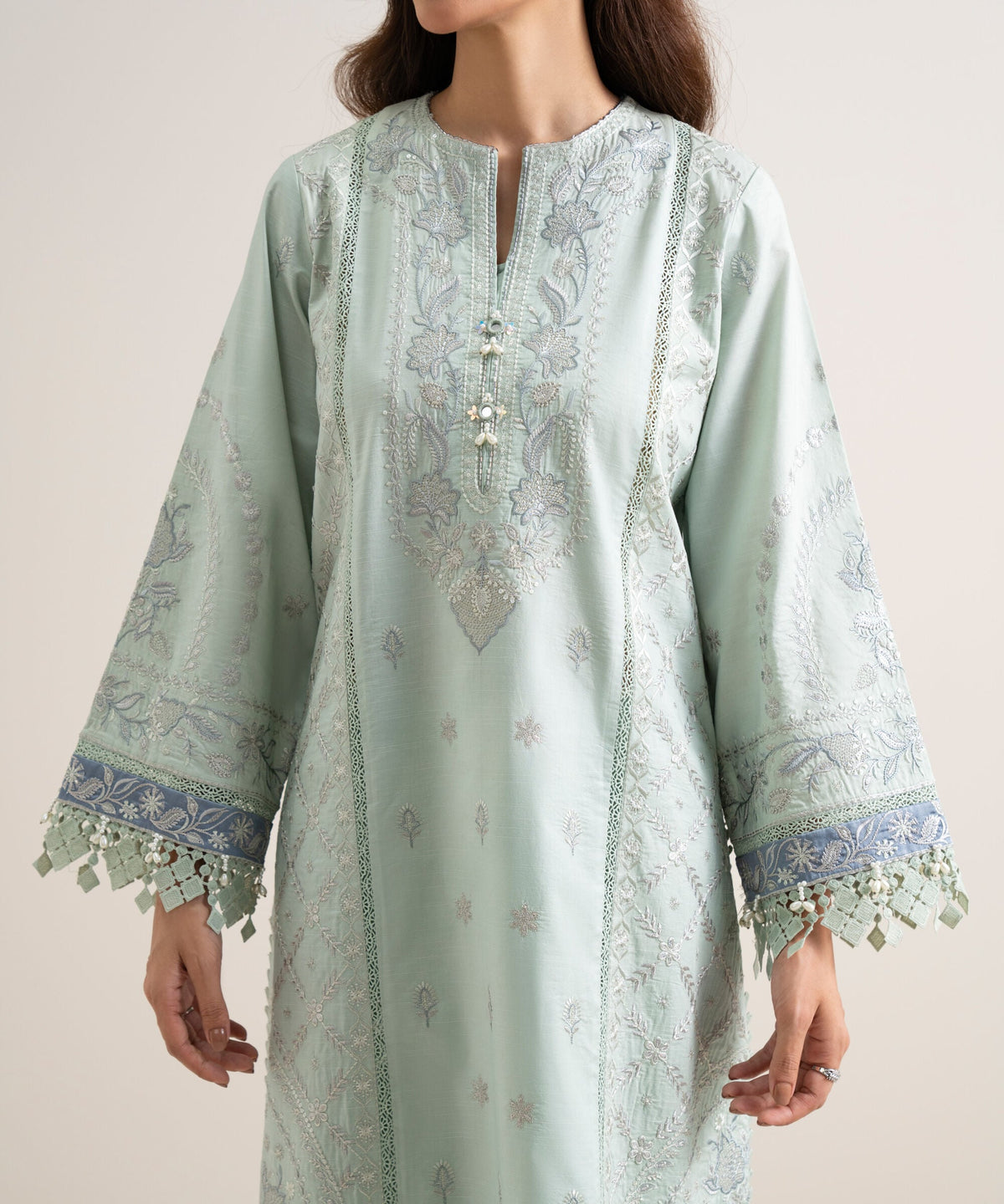 Ice Blue Embroidered Lawn Unstitched 3-Piece Suit