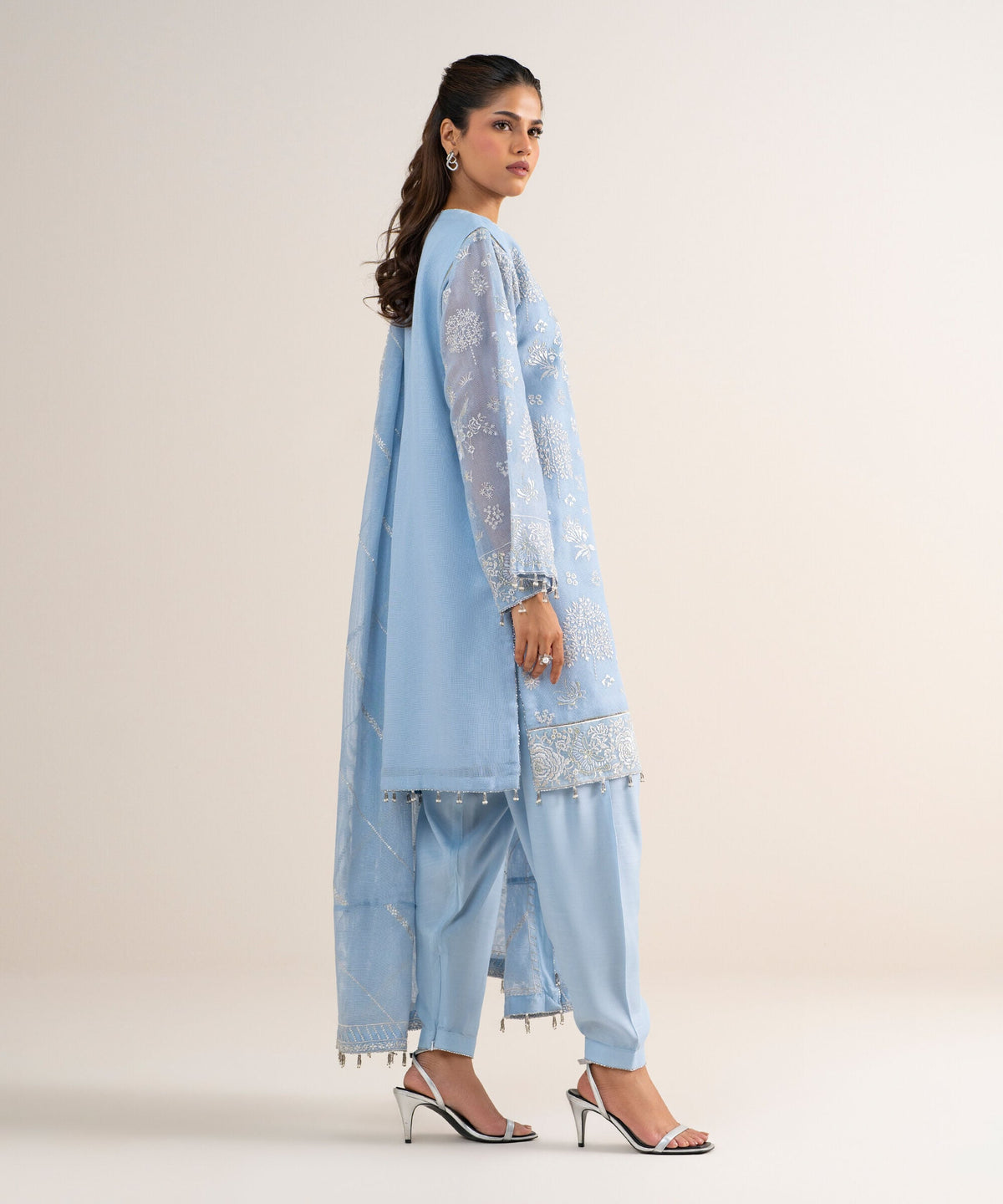 Blue Embroidered Khaddi Net Unstitched 3-Piece Suit