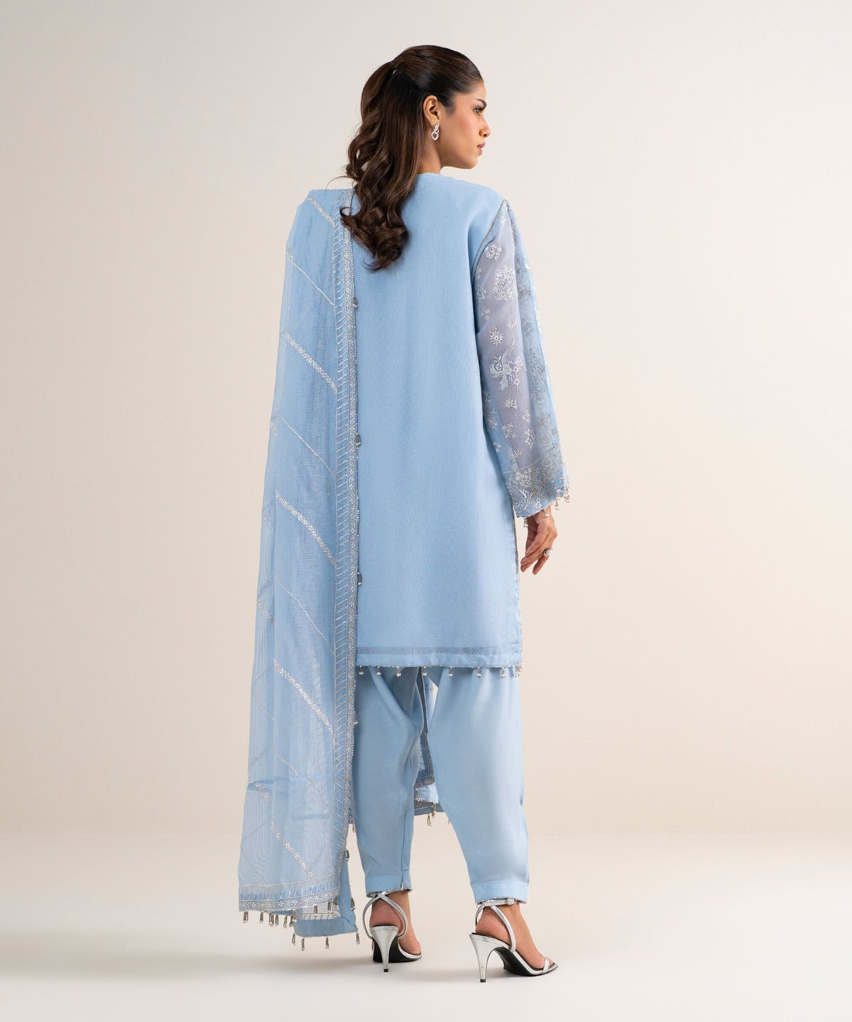Blue Embroidered Khaddi Net Unstitched 3-Piece Suit